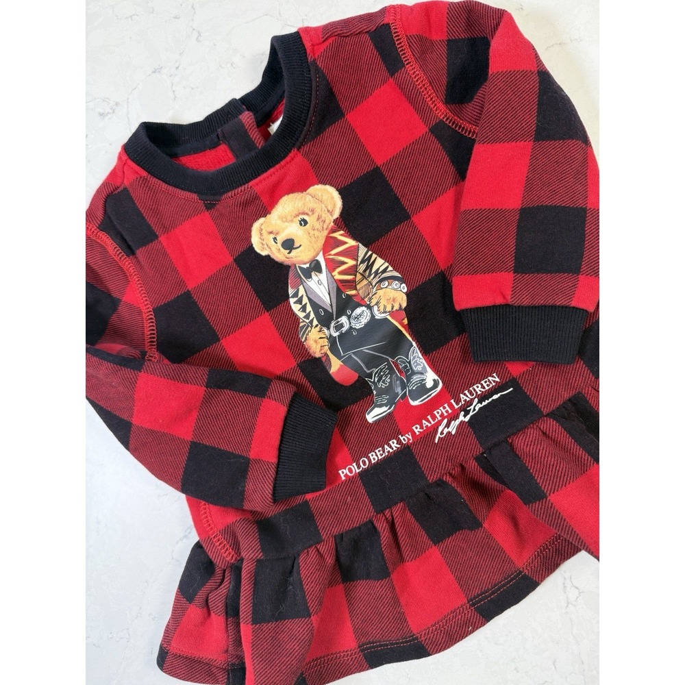 Ralph Lauren Red and Black Buffalo Plaid Polo Bear Dress